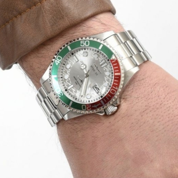 Invicta Silver Watch with Red and Green Accents
